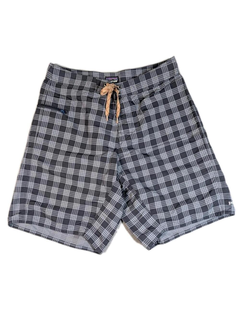Patagonia Mens 33 Gray Plaid Board Wayfarer Shorts Swim Surf Outdoor Quick Dry